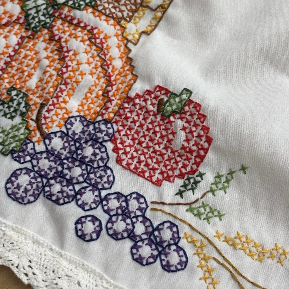 Cross Stitch Thanksgiving Table Runner Dresser Scarf Fall Autumn Cornucopia 42